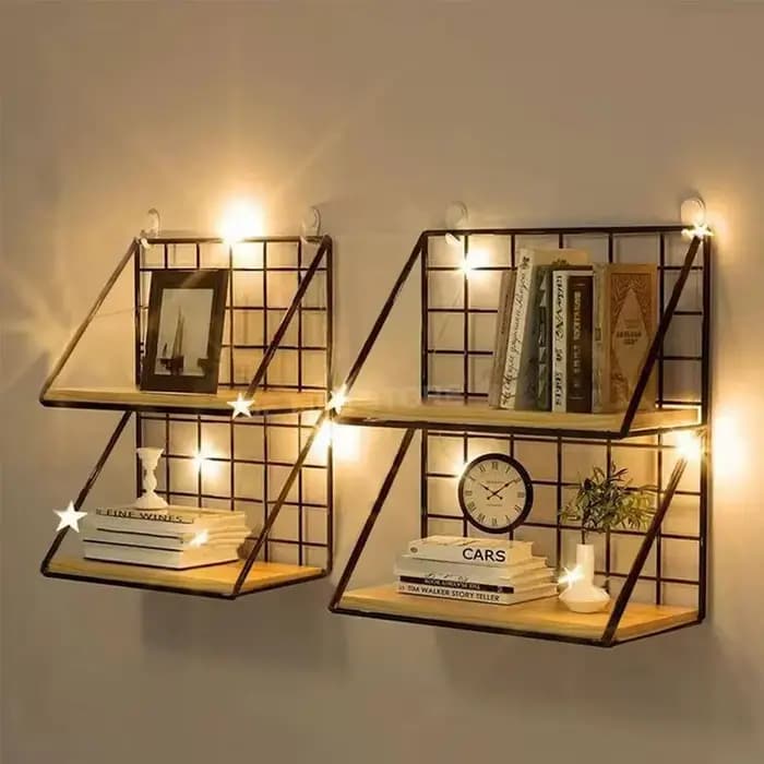 Étagère murale en bois avec panier de rangement, installation sans perçage, idéale pour l'organisation de la chambre et du salon