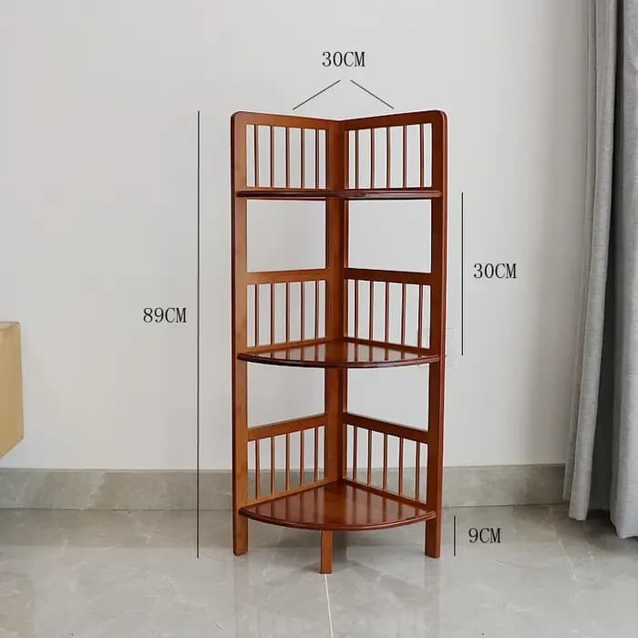 Étagère de rangement multifonctionnelle en bois massif, support d'angle en bambou, étagère murale de