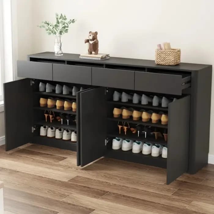 Étagère à chaussures noire moderne en bois