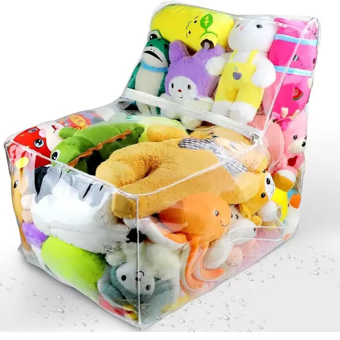 Tabouret de rangement pour enfants 2 en 1, sac organisateur de jouets en PVC épaissi, siège transpar