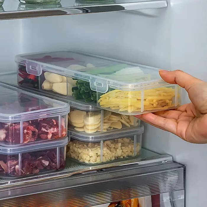 Boîte de rangement alimentaire à 4 compartiments, empilable, pour réfrigérateur, conteneur de conservation des aliments frais, organisateur de gingembre, ail et oignon vert pour la cuisine