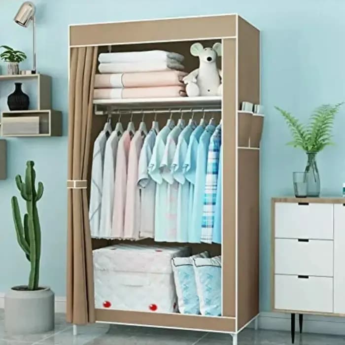 Armoire simple pliable anti-poussière, penderie portable, meuble de rangement minimaliste pour chambre à coucher, organisateur de vêtements en tissu sur pied
