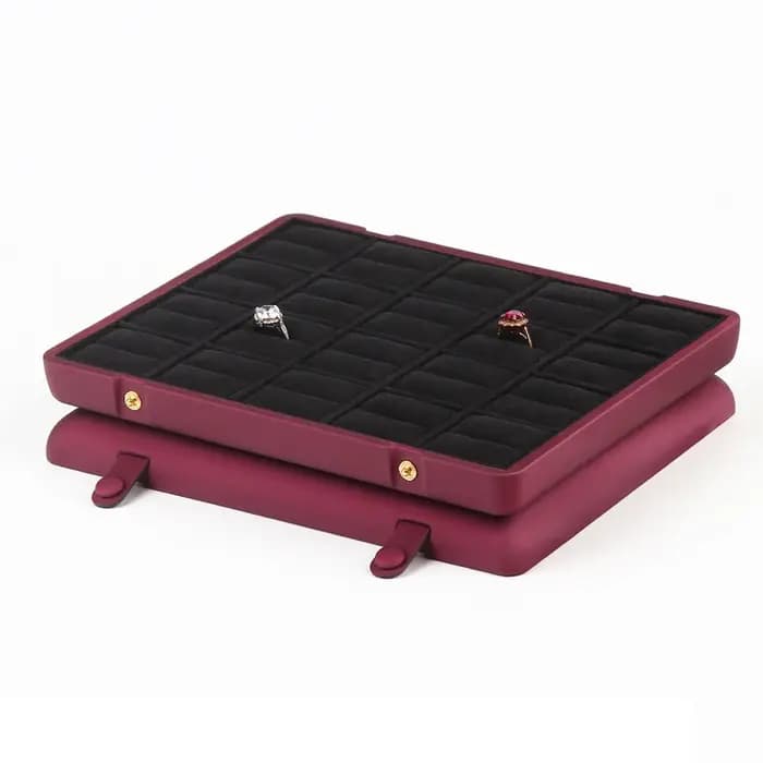 Plateau à bagues en cuir PU, boîte à bijoux, boucle d'oreille, pendentif, boîte de rangement de bagu