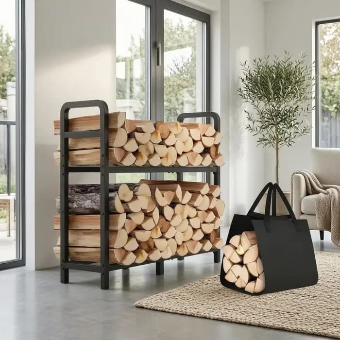Support de rangement pour bûches en acier noir