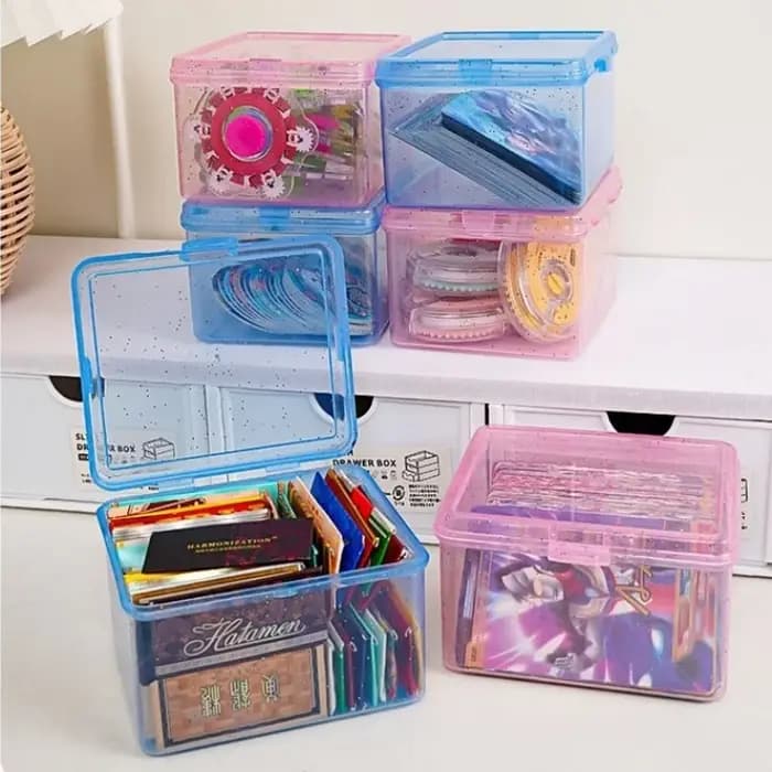 Boîte de rangement en plastique transparente à paillettes