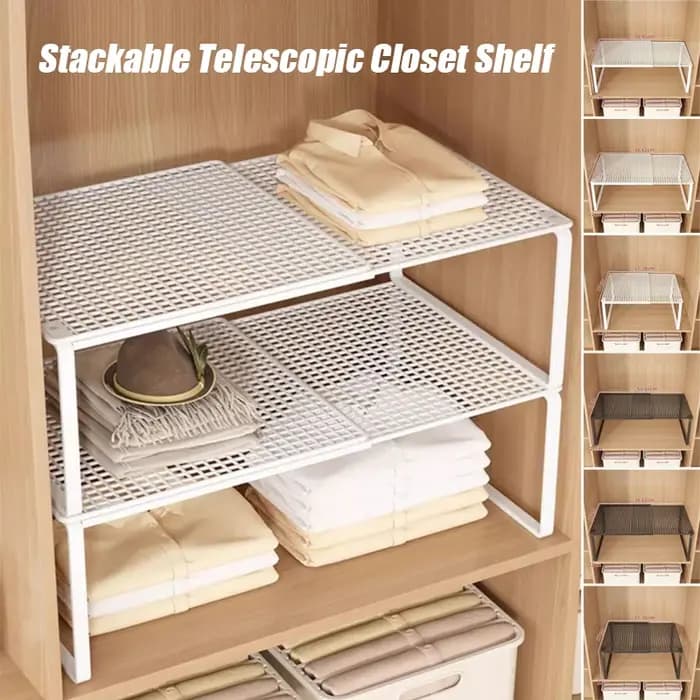 Organisateur de garde-robe télescopique empilable d'étagère de placard rétractable