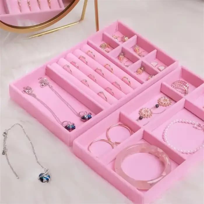 Boîte de rangement de bijoux en velours améliorée
