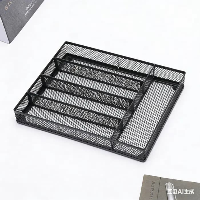 Plateau de rangement en métal pour couverts de cuisine