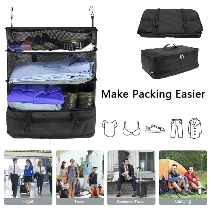 Organisateur de bagages de voyage, étagères de voyage portables, sac de valise à 3 étagères, Cube d'