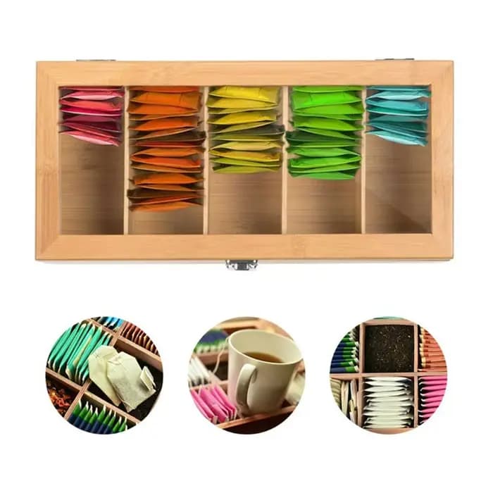 Boîte de rangement pour sachets de thé en bambou