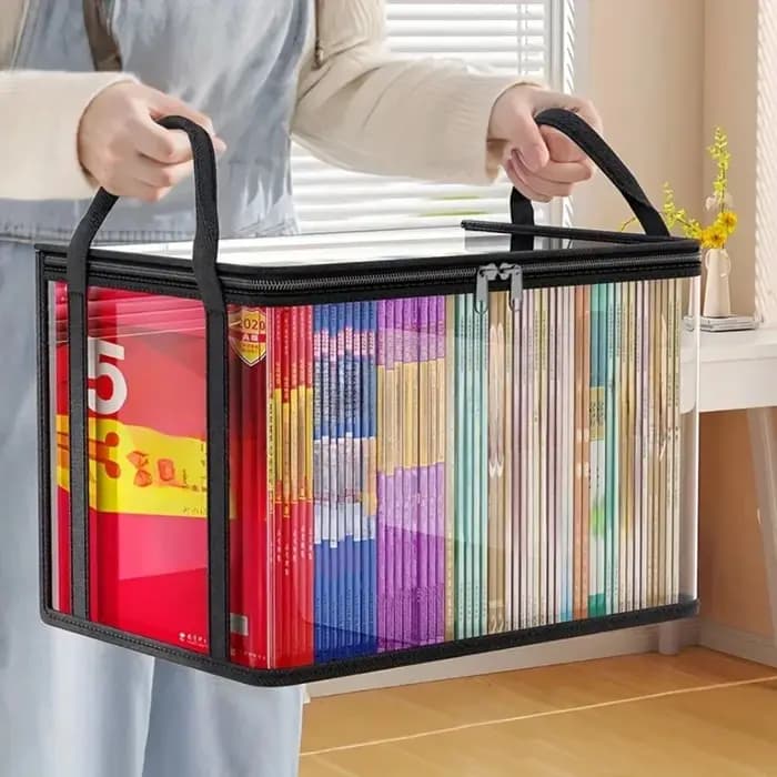 Sac de rangement en PVC avec couvercle rabattable et fenêtre de visualisation - Organisateur rectangulaire durable pour