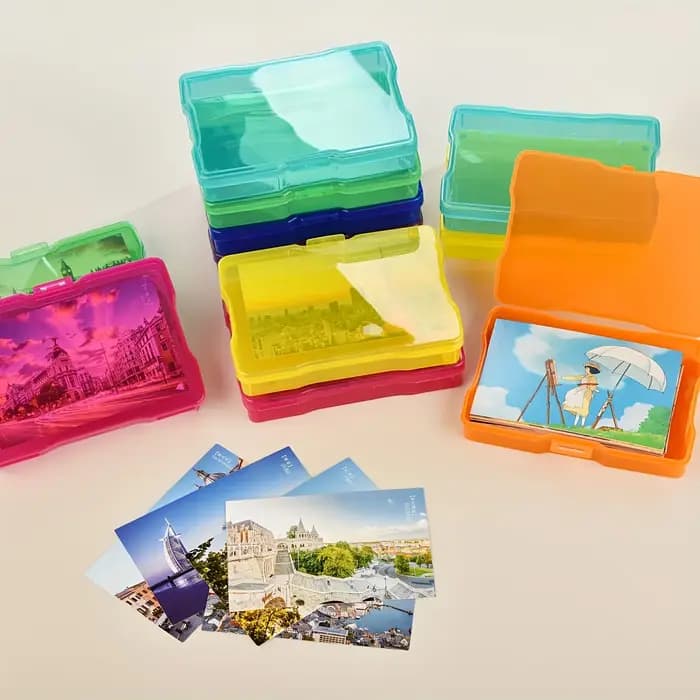 Lot de 16 boîtes de rangement pour photos en plastique transparent avec couvercles à charnières – Grande taille