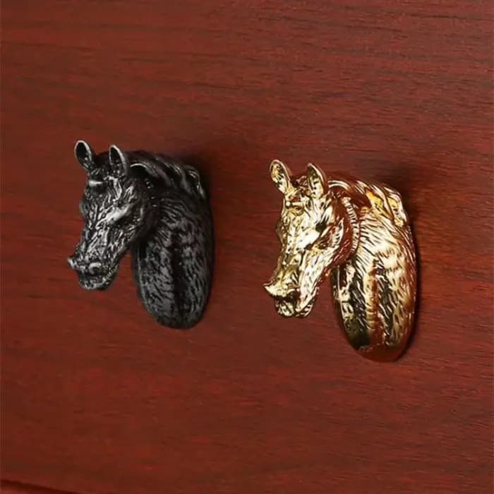 Poignées de meubles en forme de tête de cheval, boutons de tiroir de Style rétro, poignées noires et grises pour armoires et tiroirs, poignées de garde-robe en alliage Zic