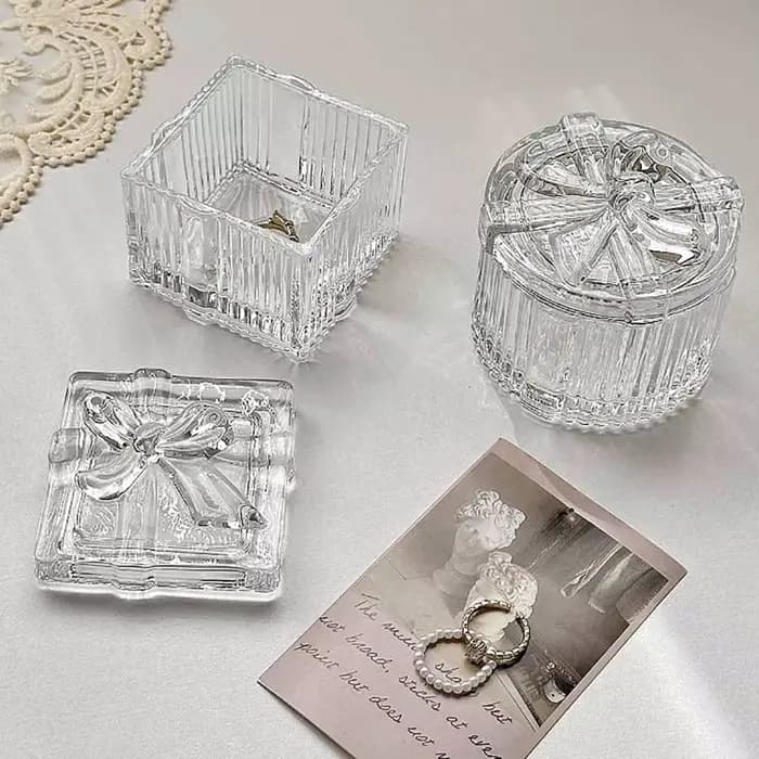 Boîte de rangement de bijoux en verre cristal avec nœud papillon