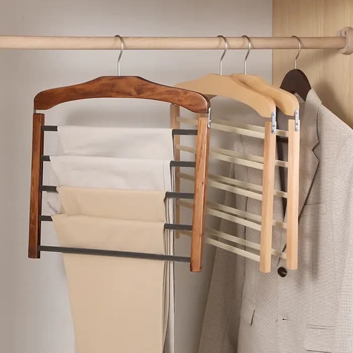 Porte-pantalons multifonctionnel en bois massif