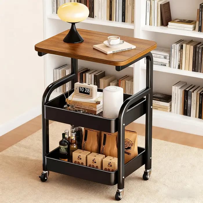 Étagère roulante en acier multi-niveaux rétro, support de rangement mobile pour cuisine/salle de bain, organisateur robuste