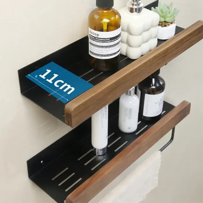 Étagère de rangement pour salle de bain en bois noir