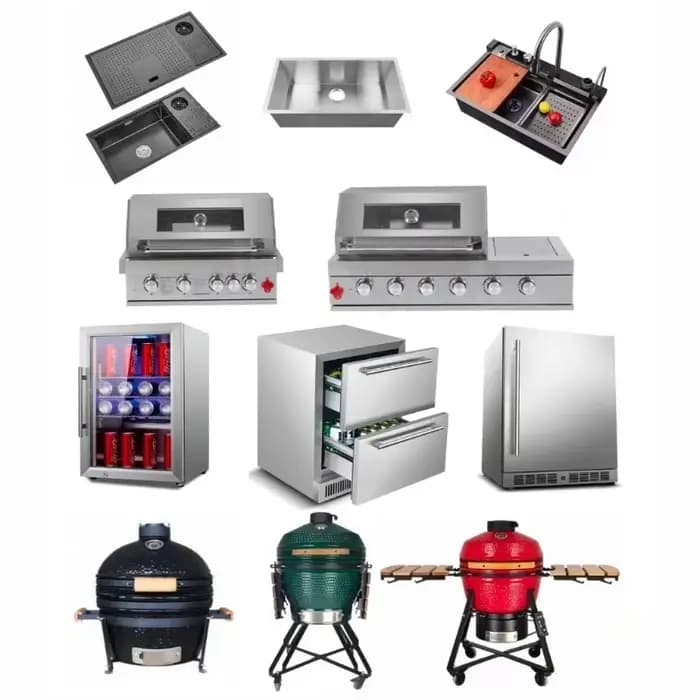 Cuisine extérieure sur mesure avec barbecue, armoire de cuisine moderne en acier inoxydable SUS304 imperméable avec évier, pour usage extérieur