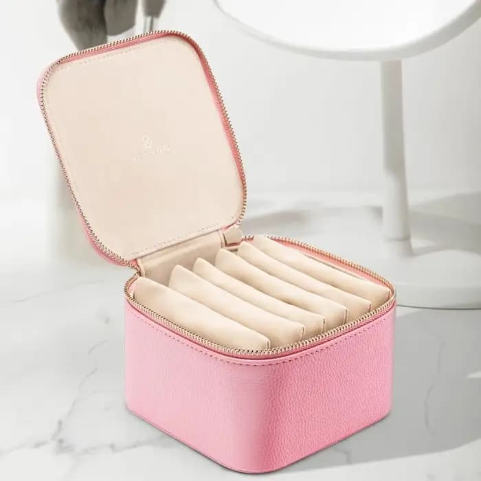 Boîte à bijoux de voyage en cuir véritable pour femme