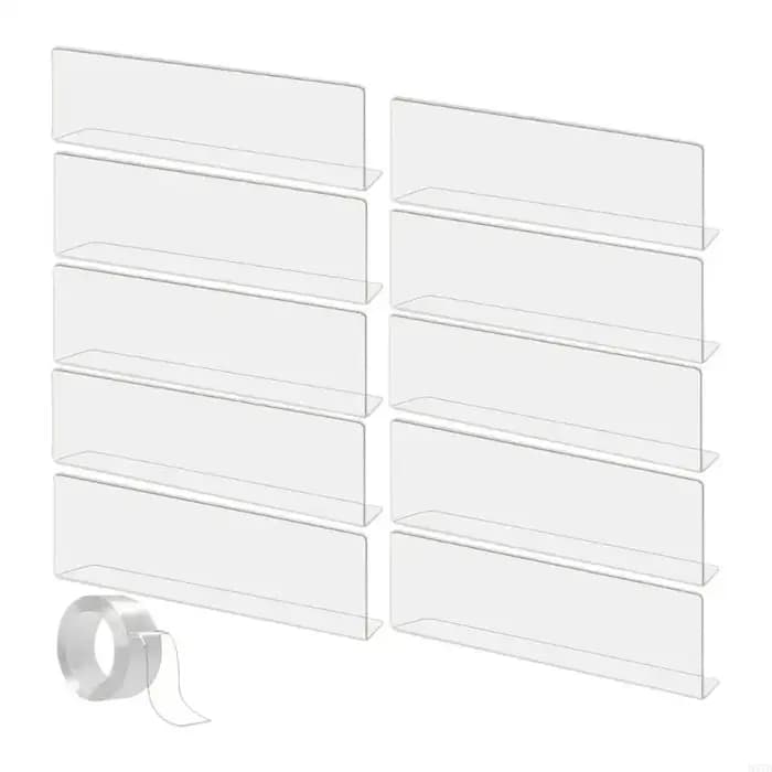 M4YD – lot 10 séparateurs d'étagères en PVC transparent, avec barrières d'étagère à ruban Double fac