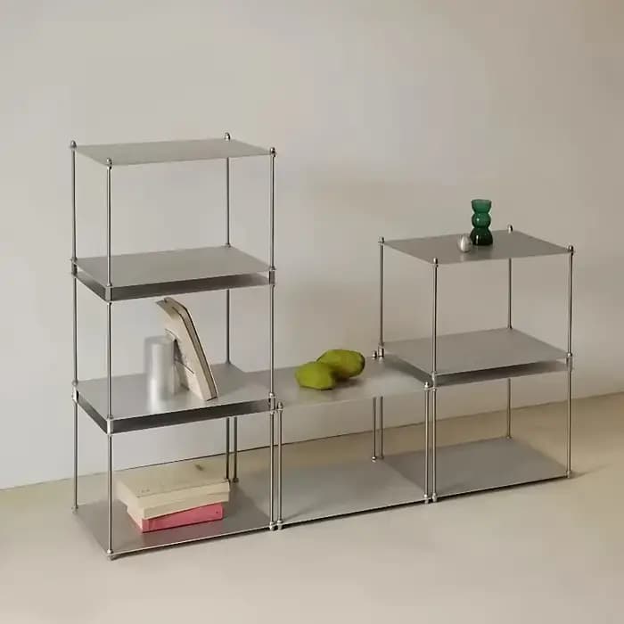 Étagère modulaire industrielle en acier inoxydable, présentoir multi-niveaux pour salon, organisateur de maison minimaliste, système de rangement en métal
