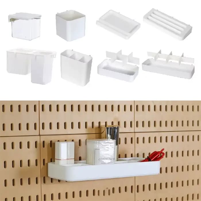 Boîtes de rangement blanches pour panneaux perforés