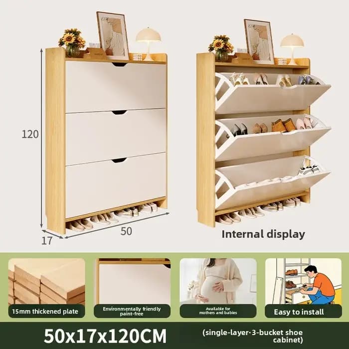 Meuble à chaussures stable en bois massif, grande capacité, rangement multi-niveaux intégré, pour la