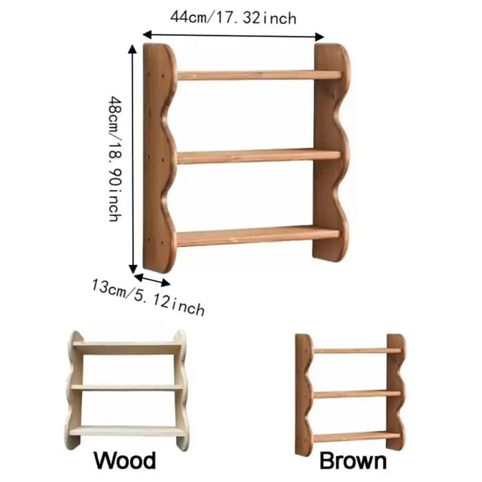 Étagère murale en bois à 3 niveaux, gain de place, avec vis, bord ondulé, grande capacité, étagère flottante en bois