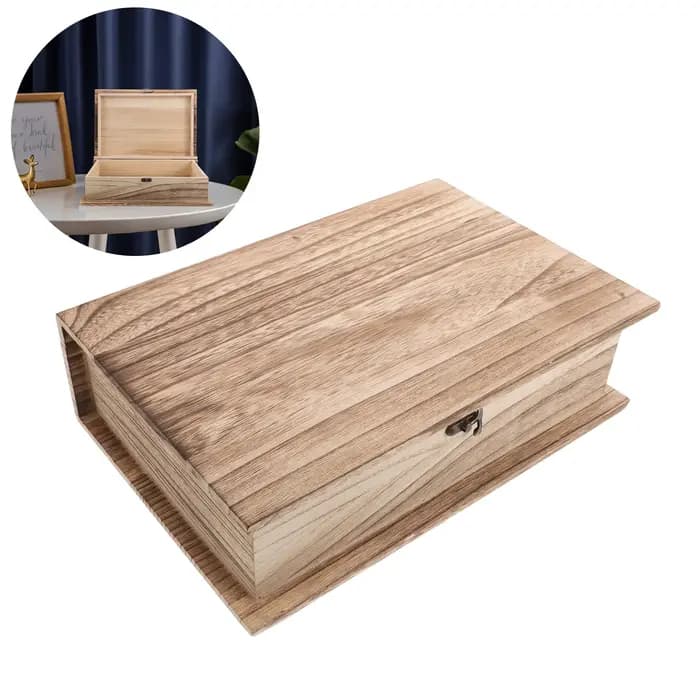 Grande boîte à livre en bois en forme de Bible avec couvercle à charnières, boîte de rangement en fo