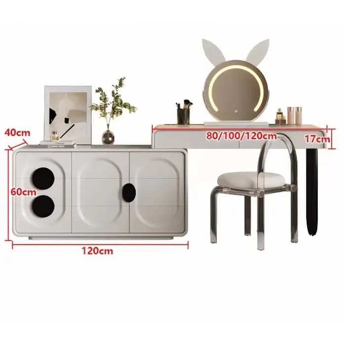 Coiffeuse moderne en bois pour chambre à coucher avec miroir et tabouret