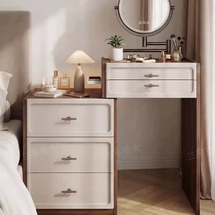 Coiffeuses vintage avec rangement intégré, établis de travail, tables de toilette assorties, tables de chevet, mobilier hôtelier