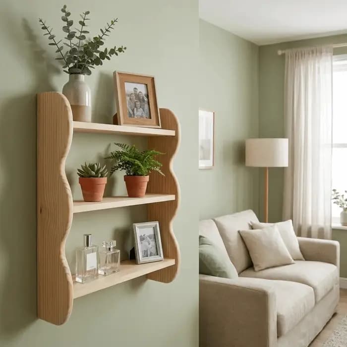 Étagère murale en bois à 3 niveaux, grande capacité, avec vis, bord ondulé, étagère murale en bois, support de rangement mural peu encombrant