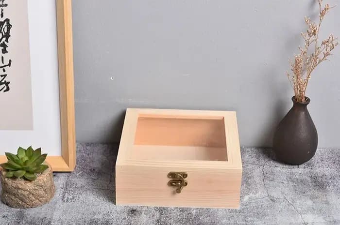 Boîtes de rangement carrées à charnière en bois