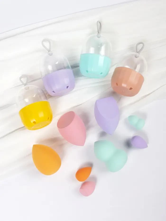 Boîte de rangement transparente pour document macaron, porte-éponge portable, cosmétiques par exemple, document aléatoire, n'inclut pas les œufs de beauté, 2 paquets