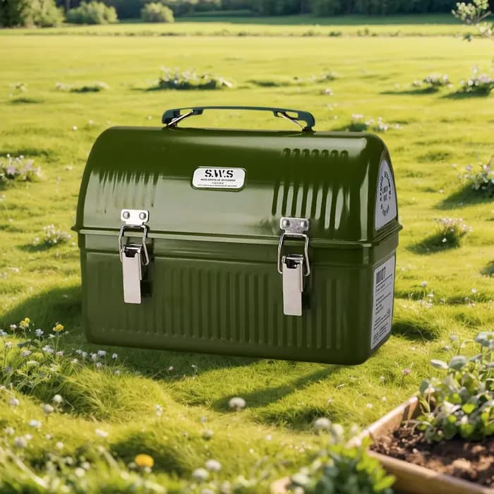 Boîte à déjeuner en métal Vintage avec poignée et loquet