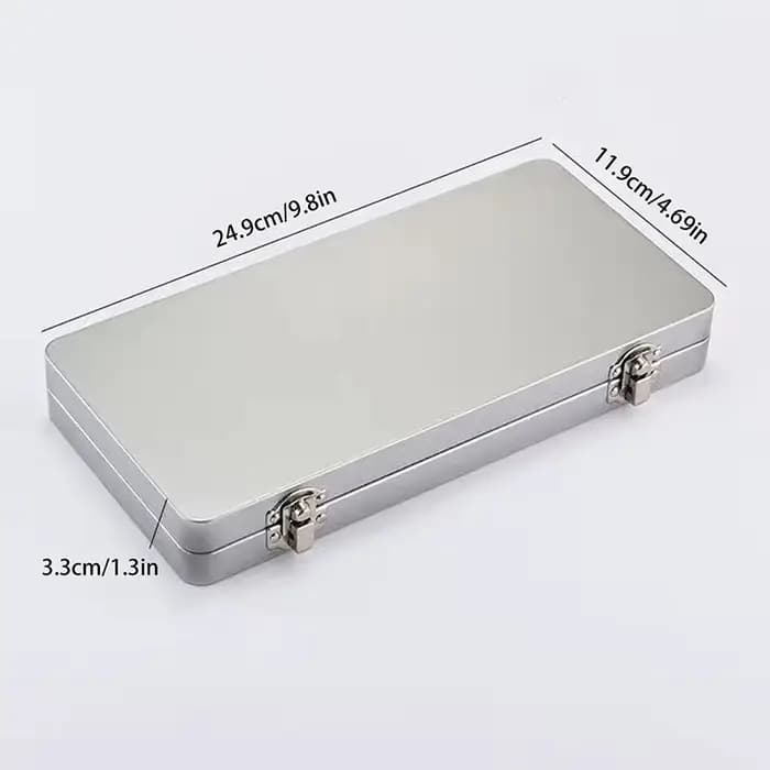 Nouvelle boîte rectangulaire en métal gris argenté durable avec couvercle - Idéale pour ranger les factures