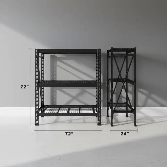 Étagère de rangement industrielle en treillis métallique, robuste et réglable, avec 4 niveaux, revêt
