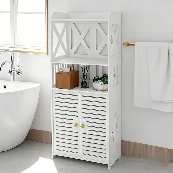 Meuble de salle de bain autoportant en PVC blanc ajouré en forme de X