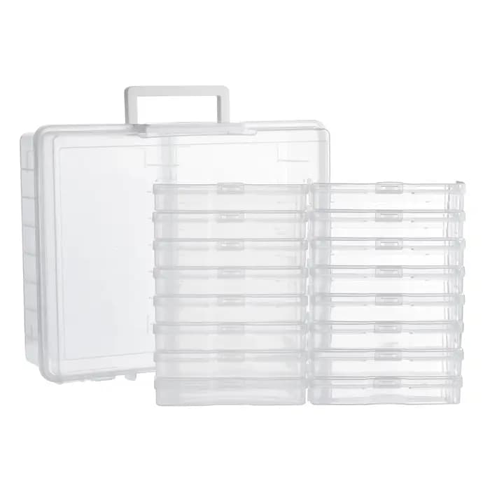 Lot de 16 boîtes de rangement pour photos en plastique transparent avec couvercles à charnières – Grande taille