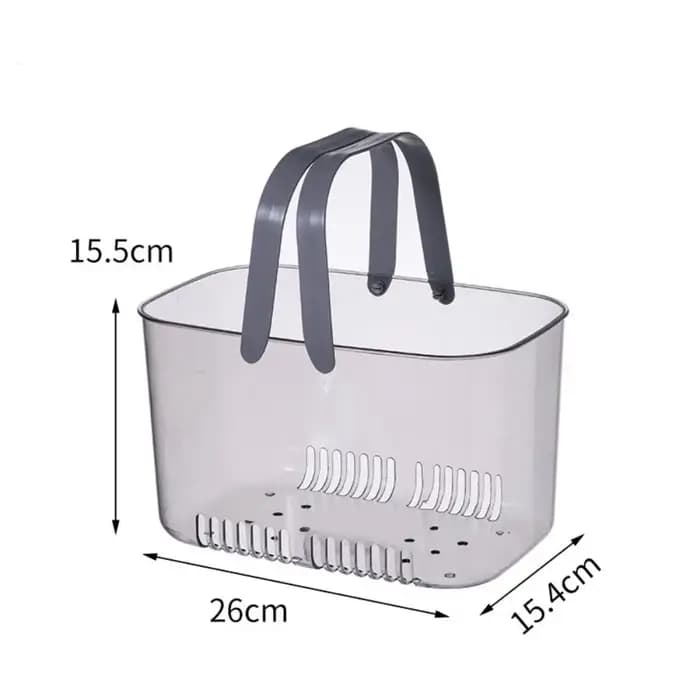 Panier de rangement de salle de bain à fond creux, portable, facile à égoutter, avec poignées transp