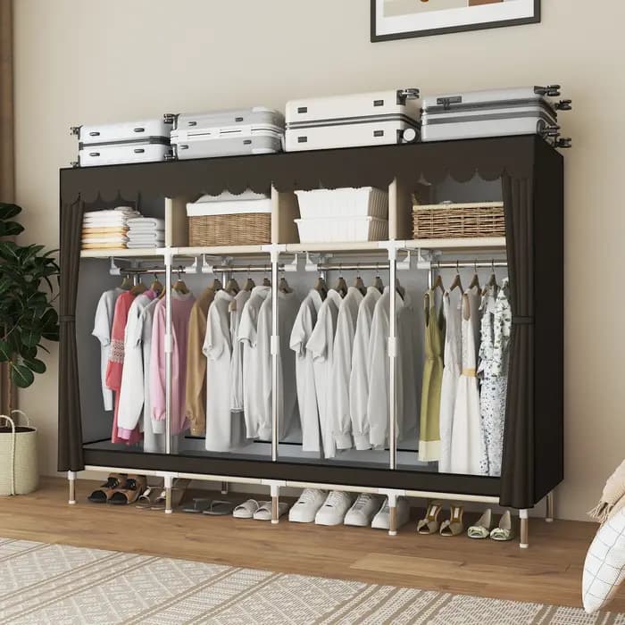 Placard de garde-robe portable autoportant avec 8 espaces de rangement pour familles