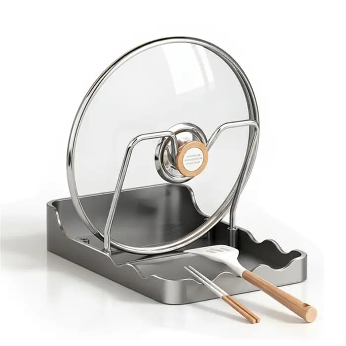 Support de rangement multifonctionnel pour couvercles de casseroles en acier inoxydable avec plateau de drainage