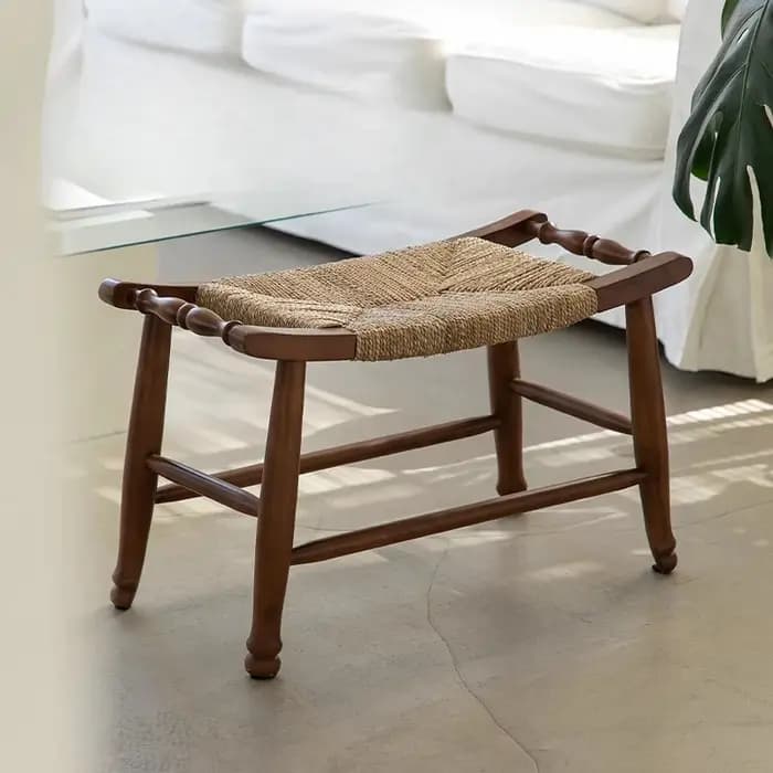 Banc à chaussures en bois massif tissé Vintage