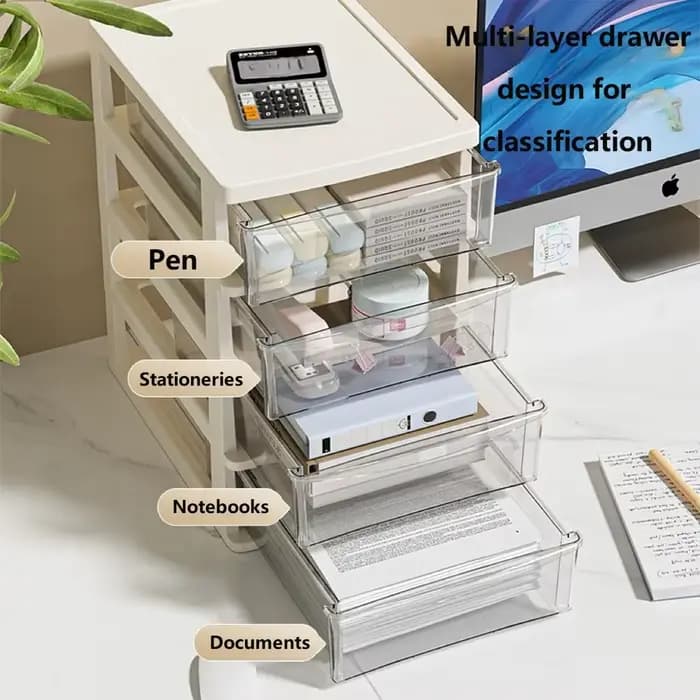 Boîte de rangement de bureau transparente avec tiroir