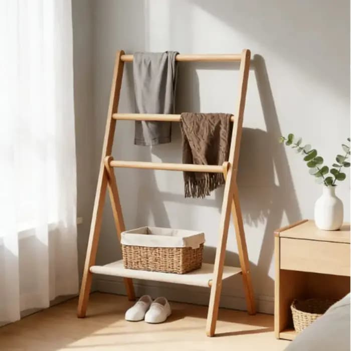 Porte-vêtements mural en bois de luxe de style japonais pour chambre à coucher