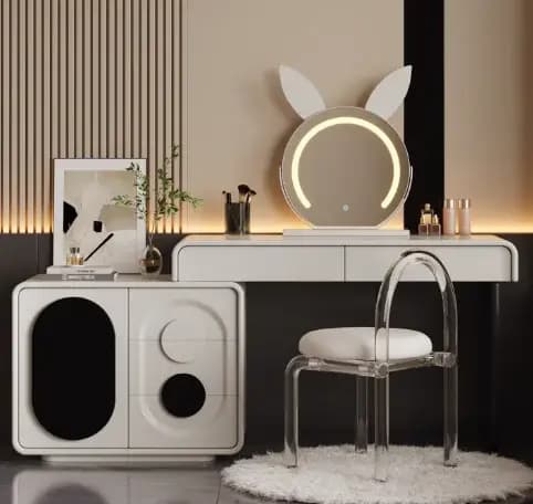 Coiffeuse moderne en bois pour chambre à coucher avec miroir et tabouret, meuble de maquillage de lu
