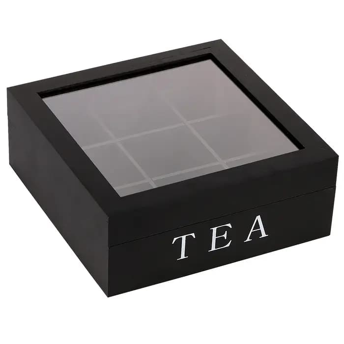 Boîte de rangement de sachets de thé en bois avec couvercle transparent