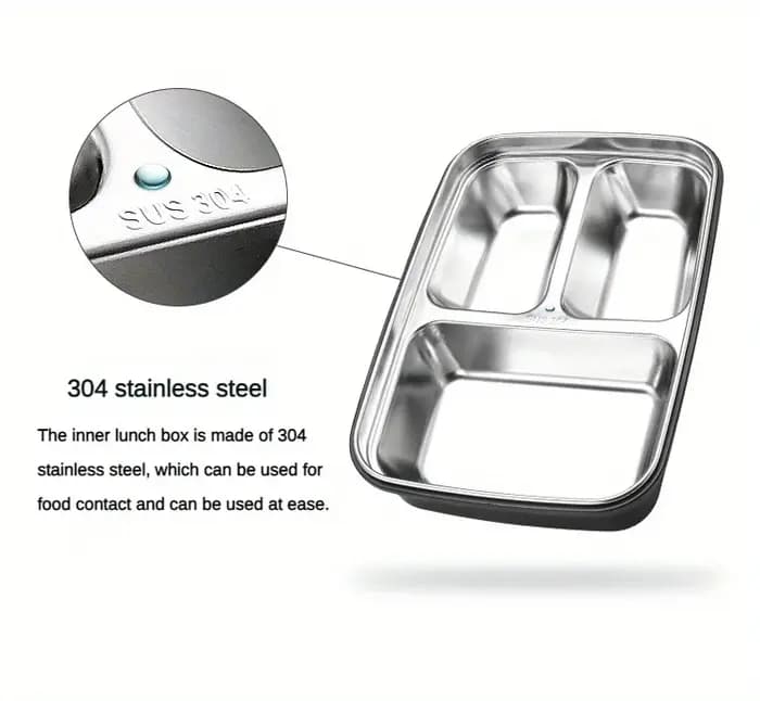Boîte à déjeuner en acier inoxydable anti-fuite avec 3/4 compartiments – Récipient à Bento durable et facile à nettoyer pour étudiants et employés de bureau