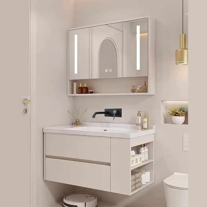 HOCabinet-Bassin intégré en céramique sans trou dans le mur pour égoutter l'eau, armoire de lavage s