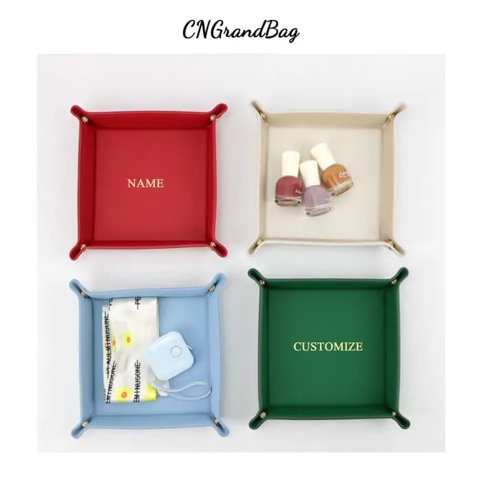 Organisateur de plateau en cuir de galets Saffiano personnalisé gratuit
